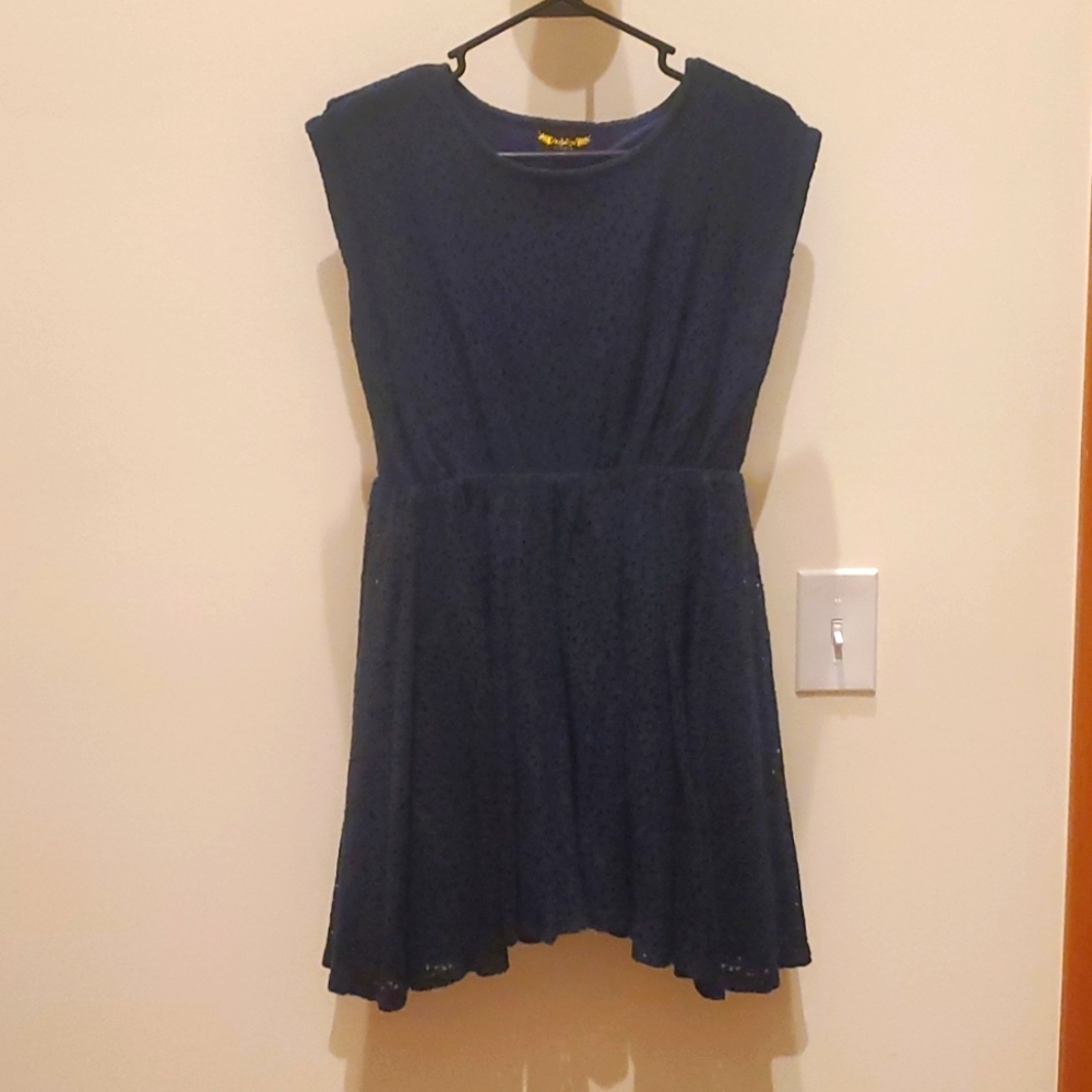 Angeltye navy blue dress with peep and zip back, size M